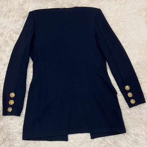 St. John Nautical Santana Knit Navy Blue Striped Vest Chain Blazer Jacket 6 Wool - Picture 7 of 9